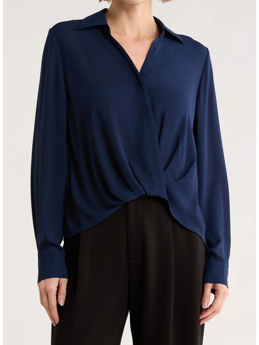 GEMMA+ JANE Crossover Long Sleeve Hi-Lo Blouse Navy blue